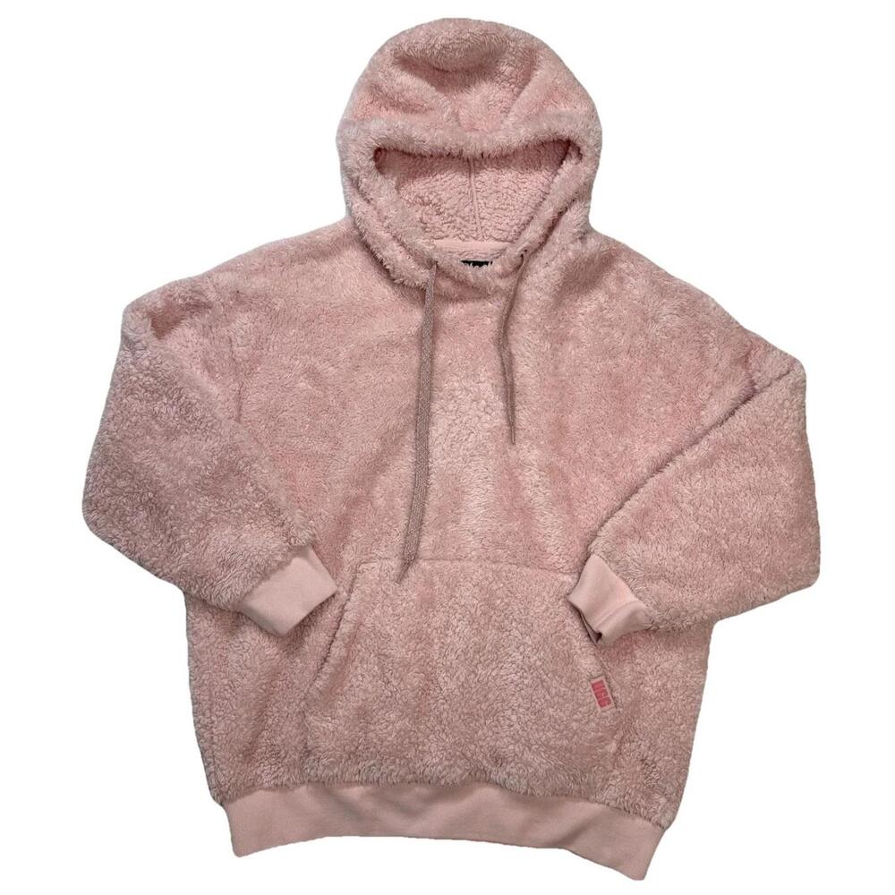 UGG Loyra Pink Sherpa Fleece Hoodie Pullover Kangaroo Pocket Soft Cozy Womens S